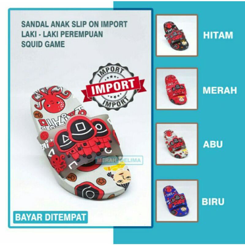 Sandal anak Laki laki Sandal selop anak motif Squid Game Sandal anak Karet