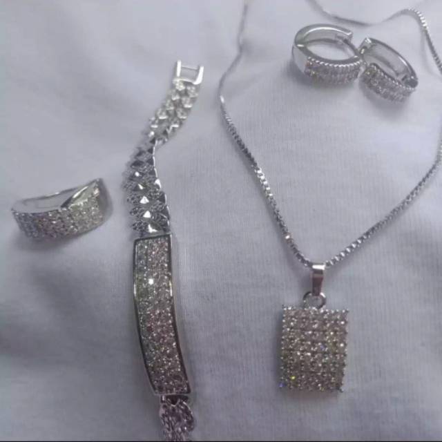 Xuping-kalung-Set Perhiasan wanita-set kotak silver