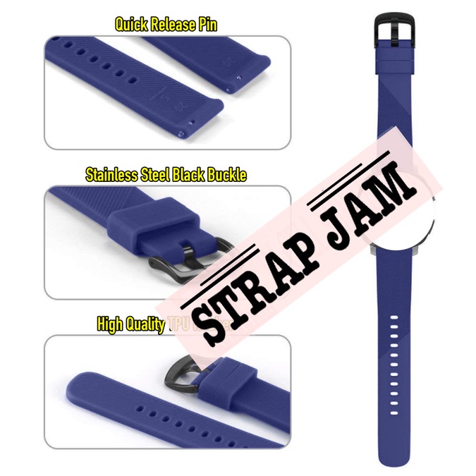 RTS Watch Strap Garmin Venu 2 Plus 43mm - Tali Jam Tangan 20mm Rubber Silikon Black Buckle