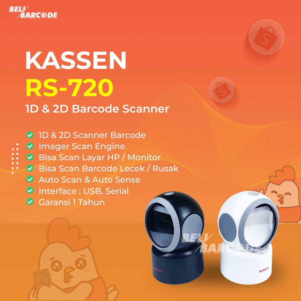 Scaner Barcode Kassen RS-720 Omni Directional Imager 1D 2D QR Code USB