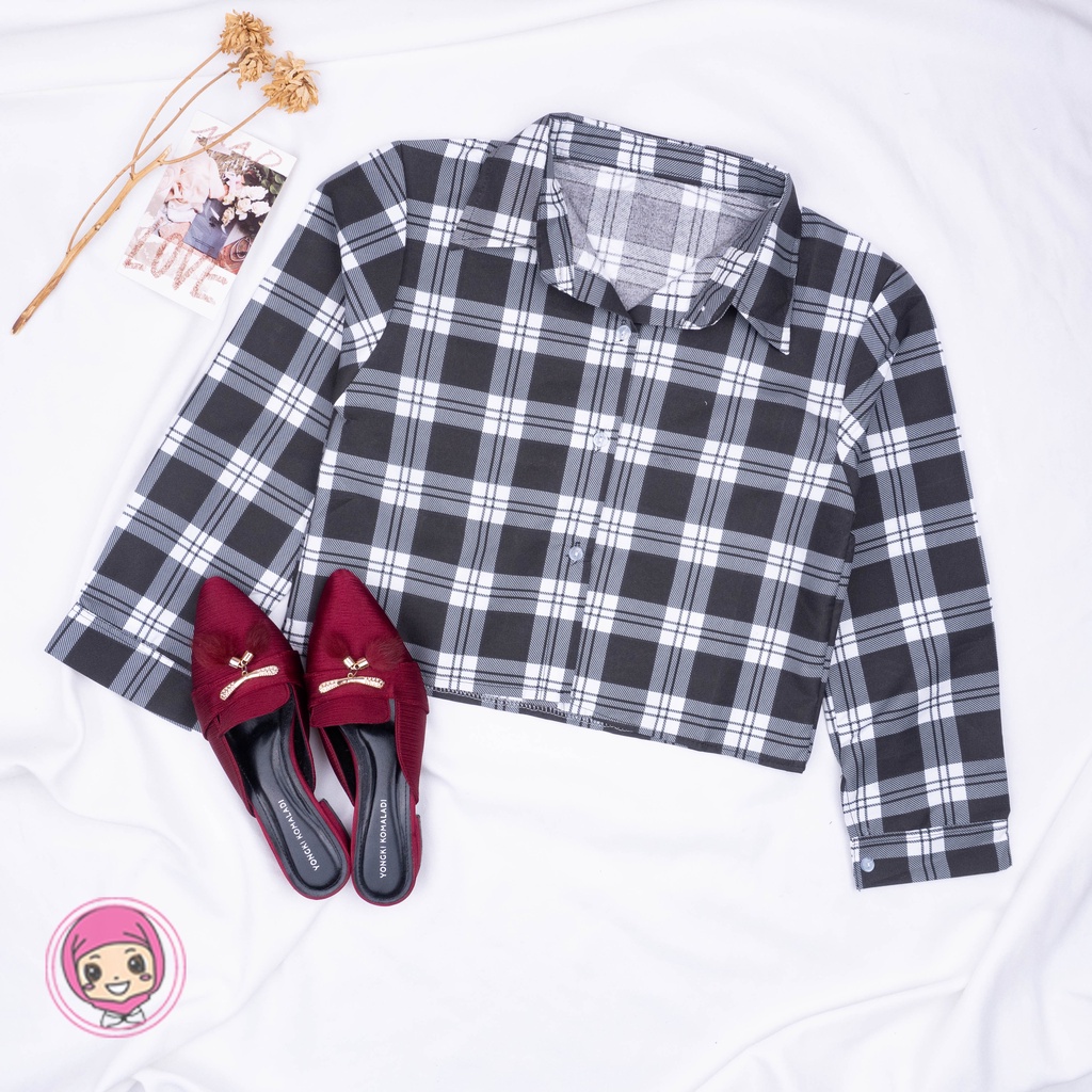 VS - KEMEJA TARTAN CROP TOP BLOUSE | KEMEJA KOREA CROP TOP - KEMEJA FEBRIC - TARTAN OUTER CROP