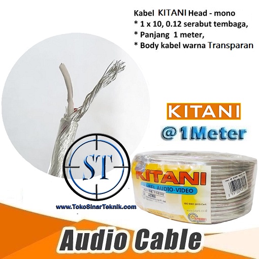 1 Meter Kabel Head Mono KITANI 1x10 x32 / 0.12mm isi 2 @1M Coaxial 2 Jalur  ( 1 x 10 x32 / 0,12mm ) Meteran Audio Video Cable Tranparan