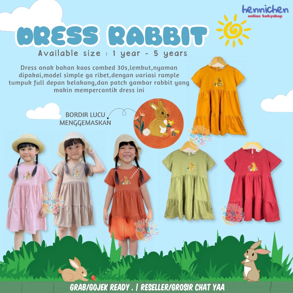 PROMO 7.7 Dress Rabbit Anak 1-5 Tahun Smilee Dress Layer Rabbit Anak Lucuna Dress Bordir