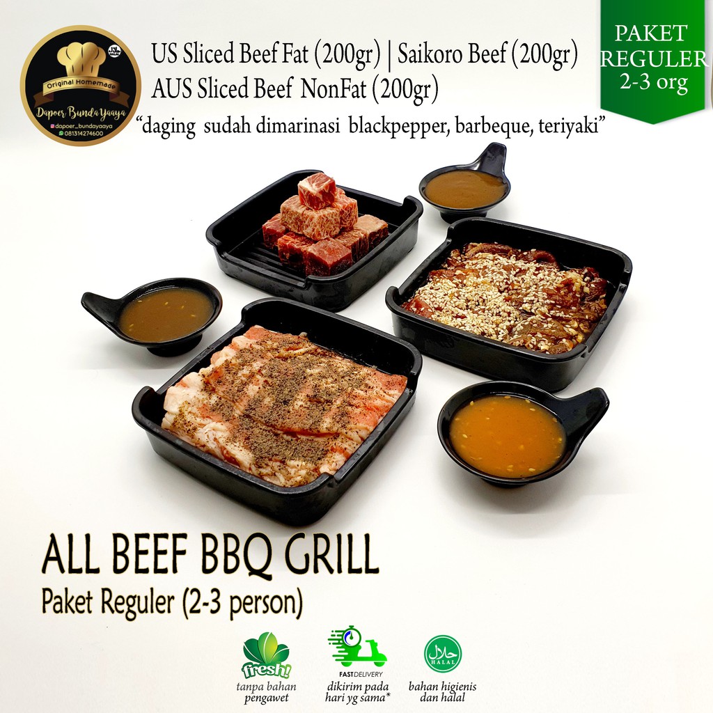 

Paket BBQ / Saikoro / Grill / Yakiniku All Beef Reguler 2-3 Orang (Halal Food)