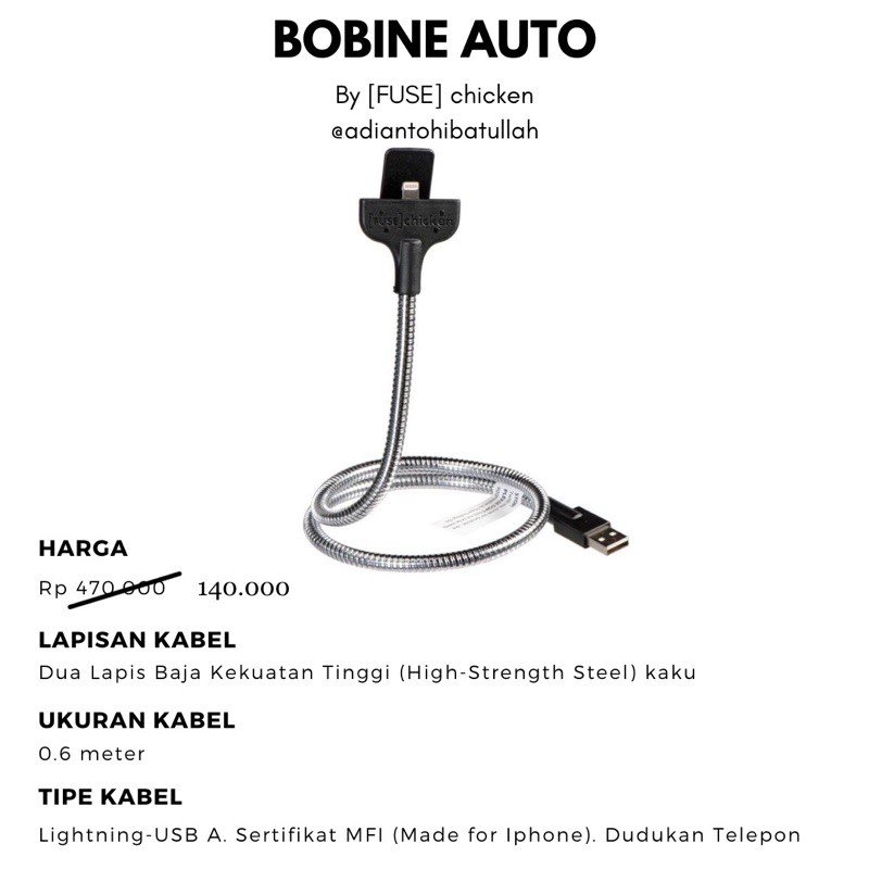 Kabel Lightning Terkuat di Dunia Iphone Bobine Auto By FUSE chicken