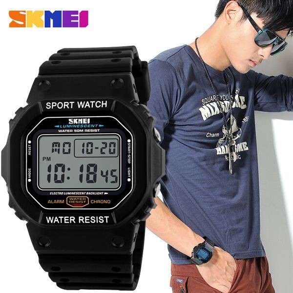 SKMEI Jam Tangan Pria Digital LED Sport Anti Air Bentuk Kotak Tali Karet Water Resistant WR 50M