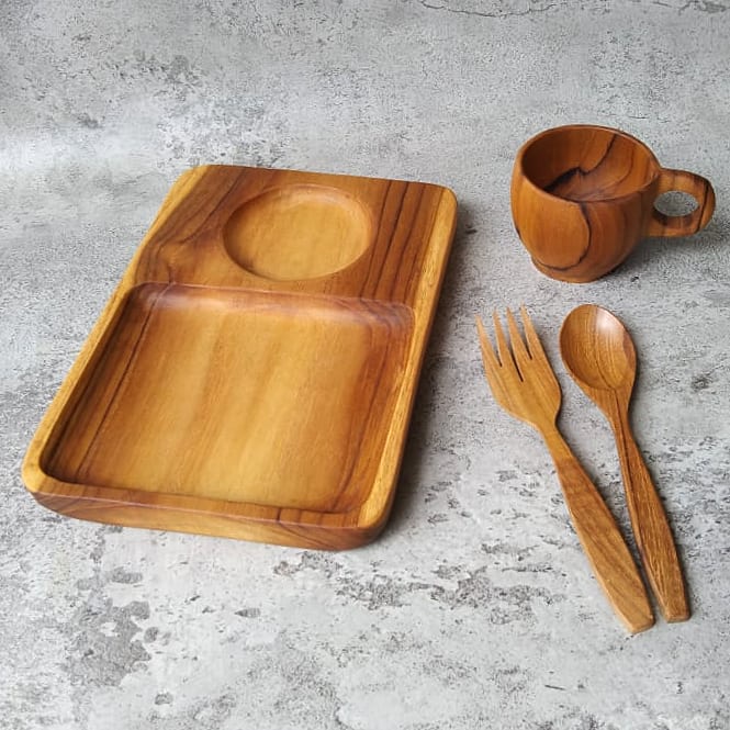 MORNING COFFEE SET - Piring Kayu/ Gelas Kayu/ Sendok Kayu/Mug Kayu