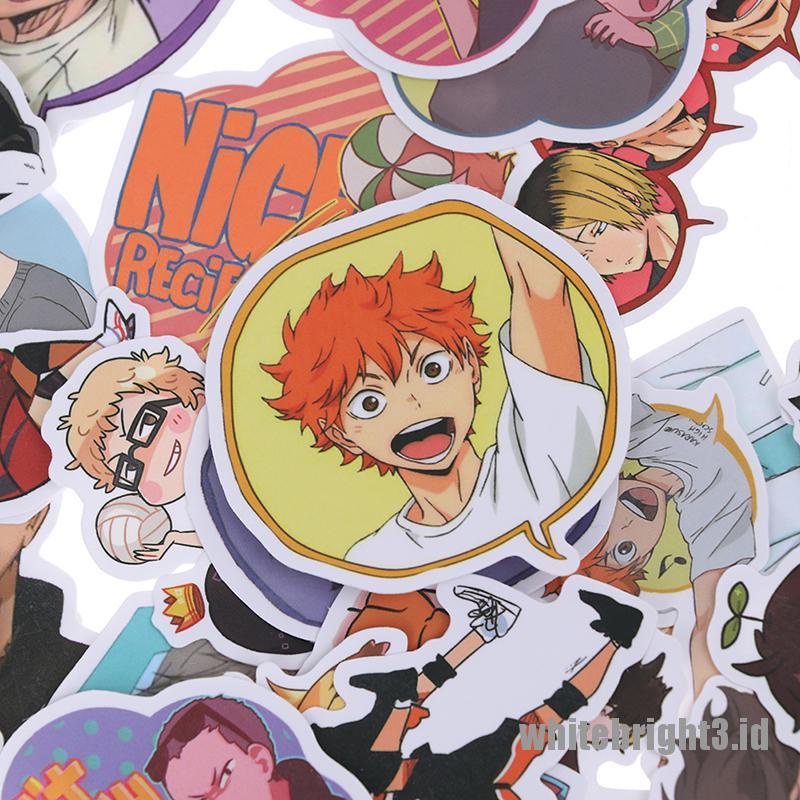 (white3) 50pcs Stiker Anime Haikyuu Bahan PVC Untuk Koper / Laptop / Skateboard DIY