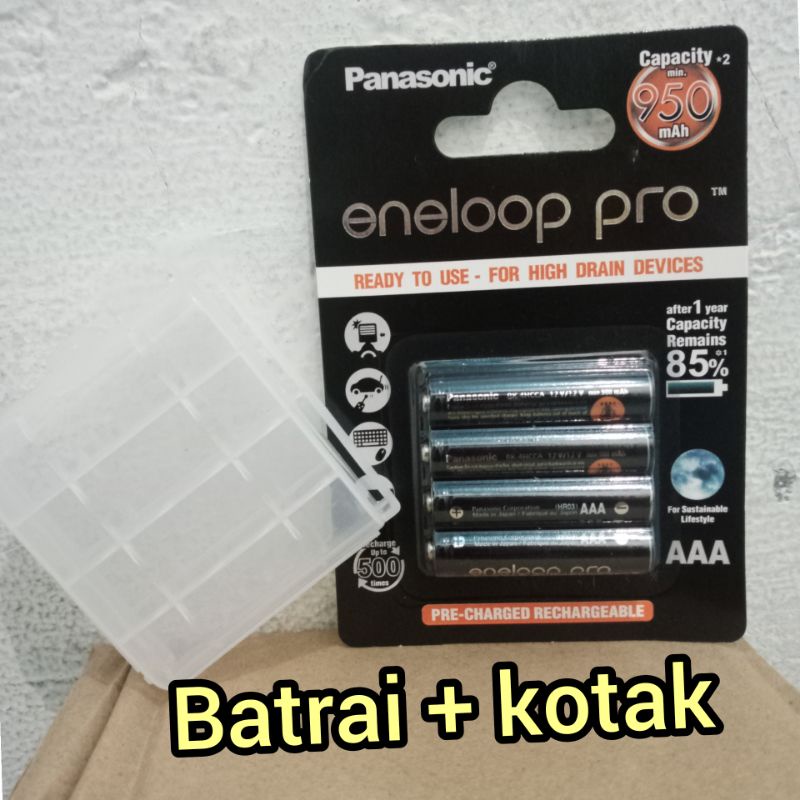 baterai panasonic Eneloop pro geratis kotak batrai hitam AAA 950 mah 1 pcs isi 4+ kotak batrai