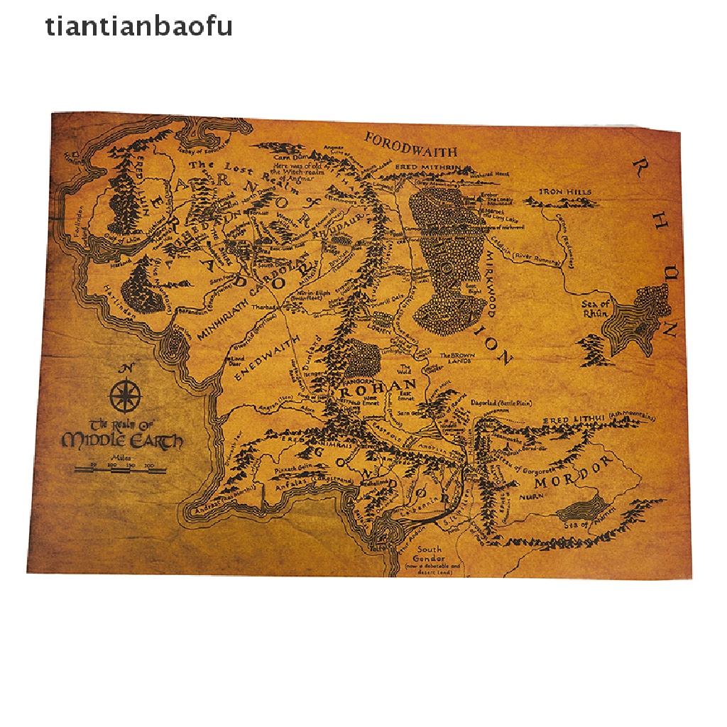 [tiantianbaofu] The Rings Middle Earth Map The Retro Kraft Paper Poster Decoration Wall Sticker Boutique