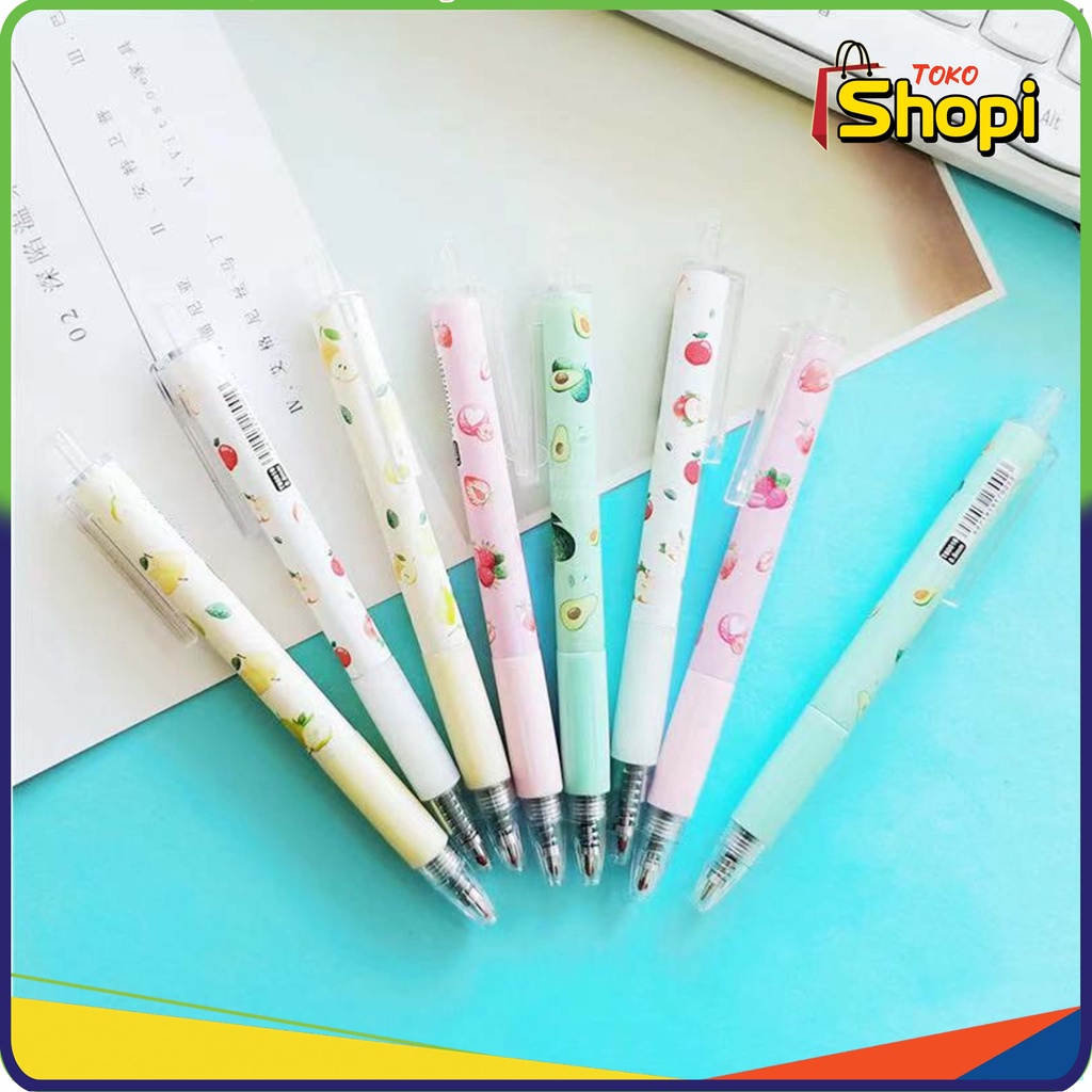 

♚ ♚Pulpen Gel Motif Buah Buahan Pulpen Pelajar Dan Kantor Pena Lucu Fruit Press Gel Pen
