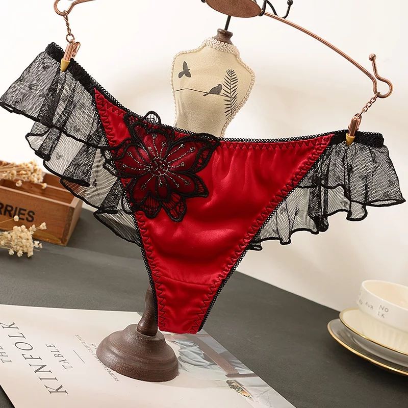 celana dalam satin dengan renda cd gstring mewah bergaya perancis terbaru