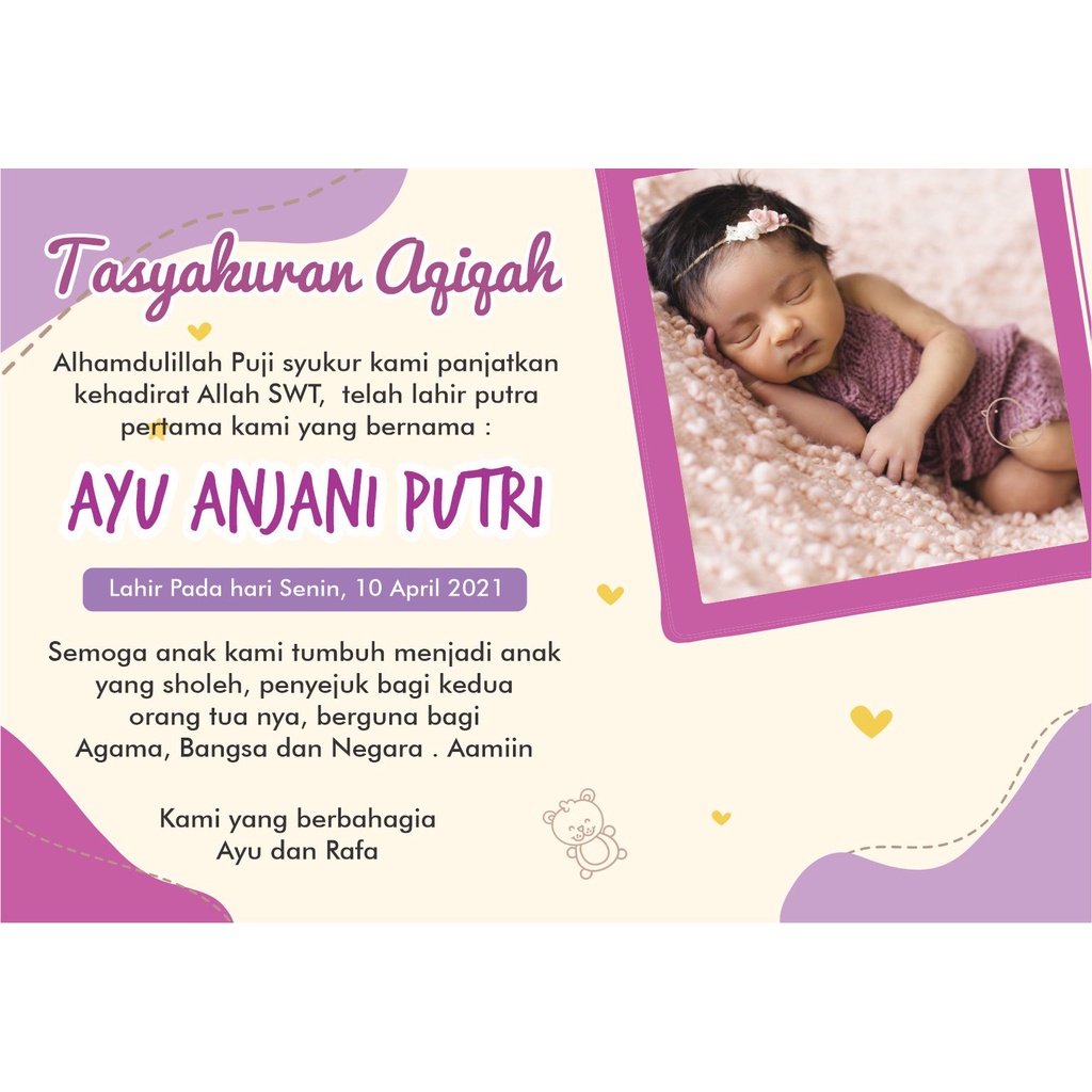 kartu aqiqah berinama kelahiran