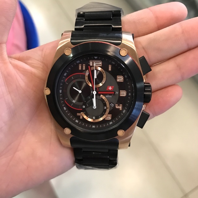 Jam Tangan Pria/Cowok Swiss Navy 3205 Black Rosegold.Original Garansi Resmi 1 Tahun