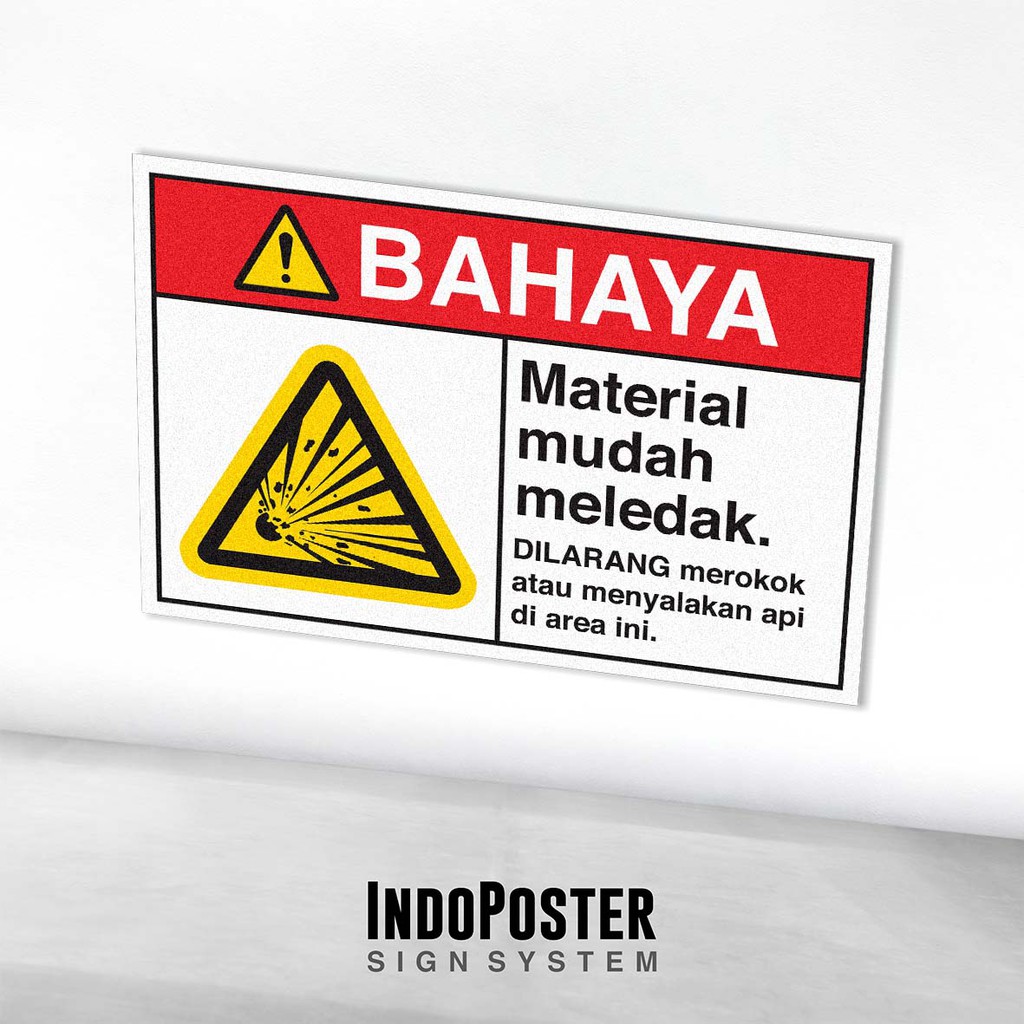 

Stiker Safety Sign Rambu K3 ANSI Bahaya Material Mudah Meledak Dilarang Merokok