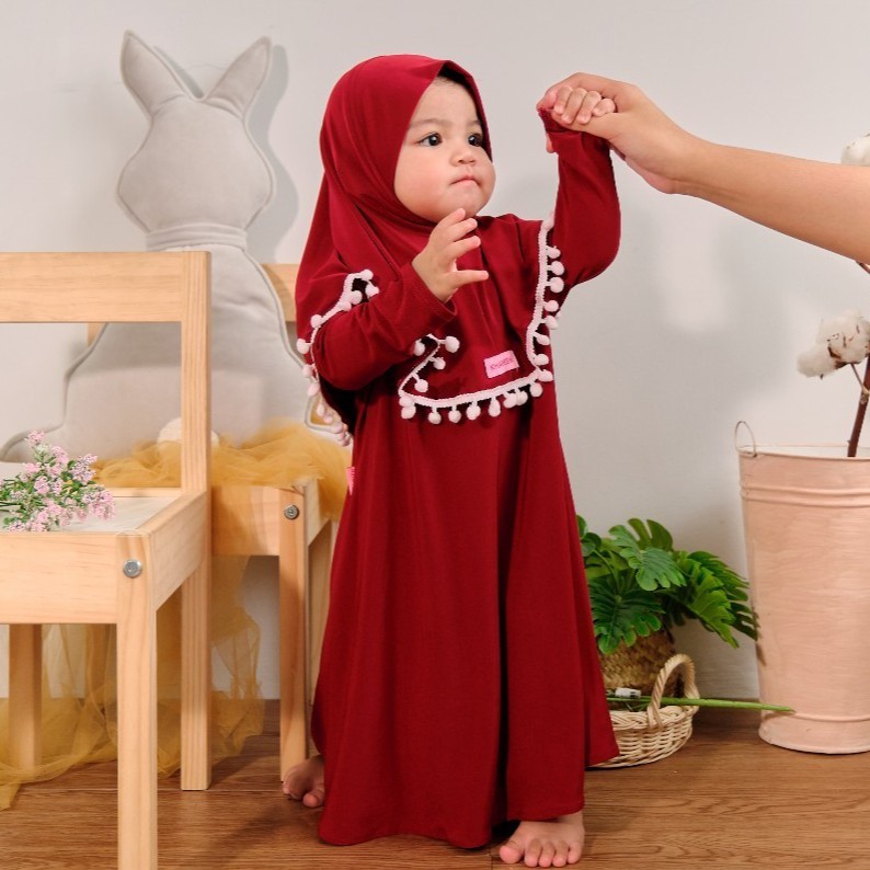 Gamis Bayi Khaireen Perempuan Pompom Size 0-5 Tahun / Gamis Bayi Perempuan Cantik