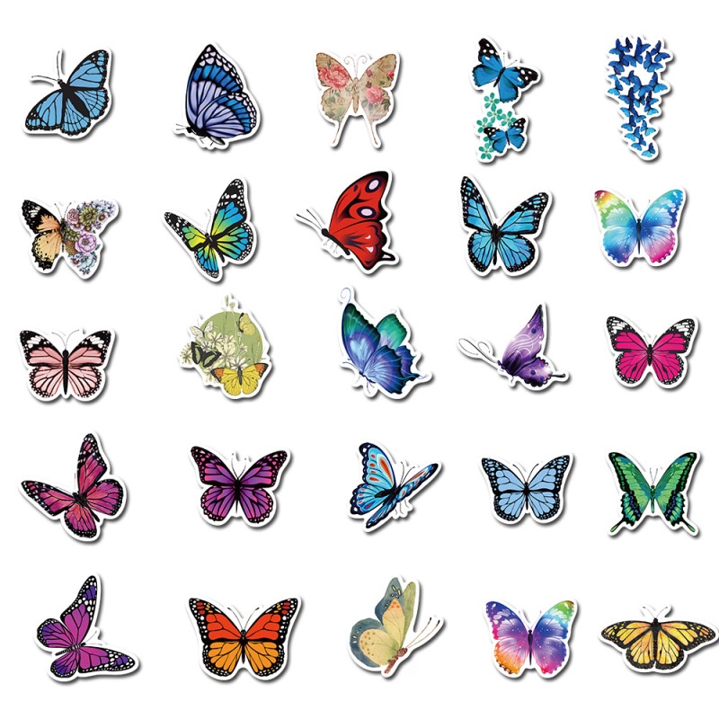 50 Pcs / set Stiker Graffiti Butterfly Warna-Warni Tahan Air Untuk Dekorasi Koper Notebook