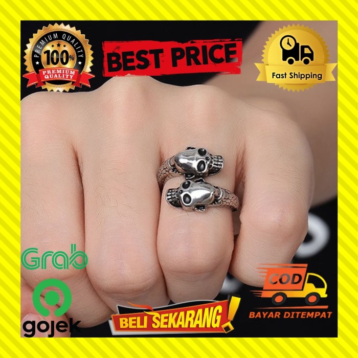 CINCIN TENGKORAK ADJUSTABLE STAINLES ULAR PUNK PERAK EMAS PRIA OK C138