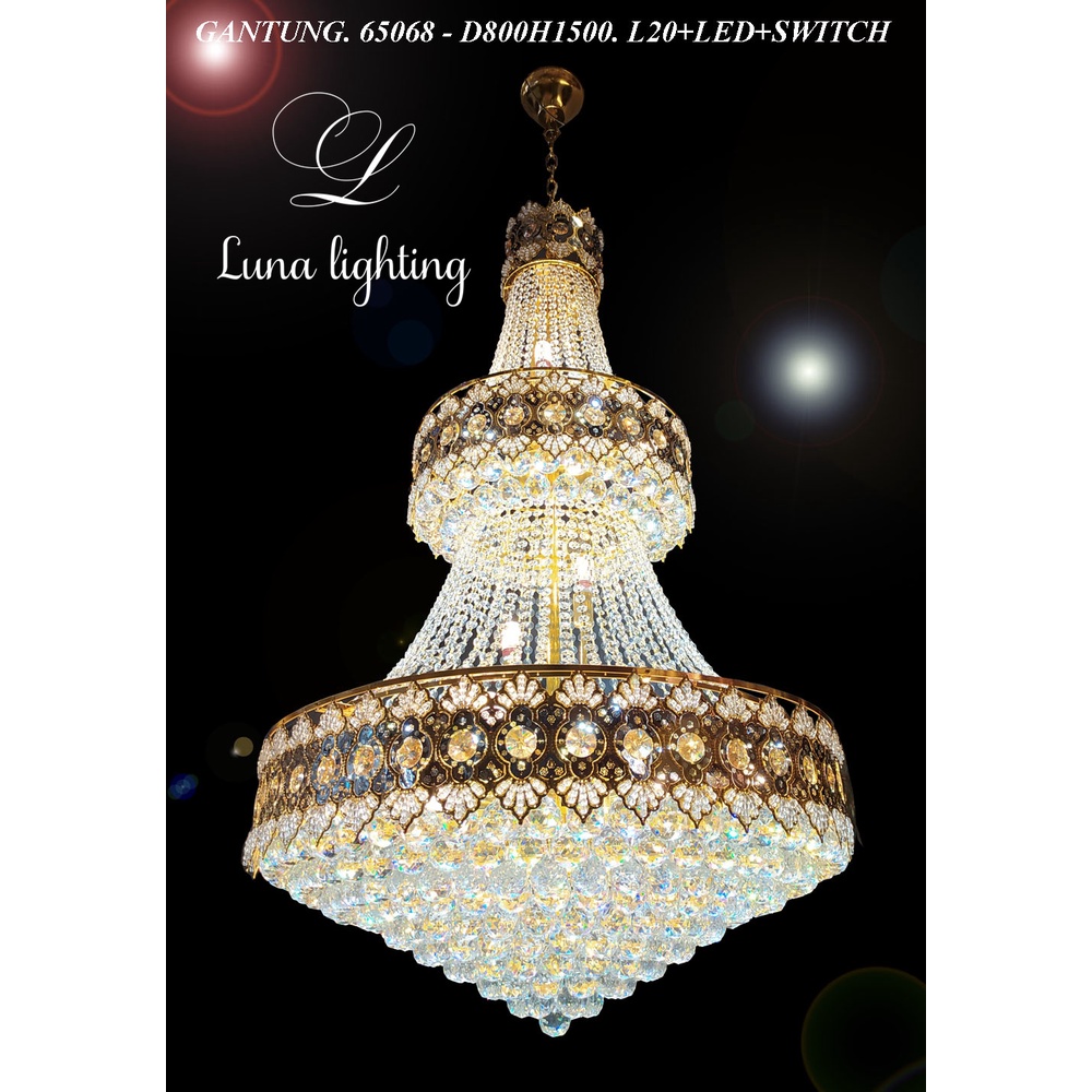 Lampu Gantung Kristal Ruang Tamu Void LED 80x150cm 65068GD