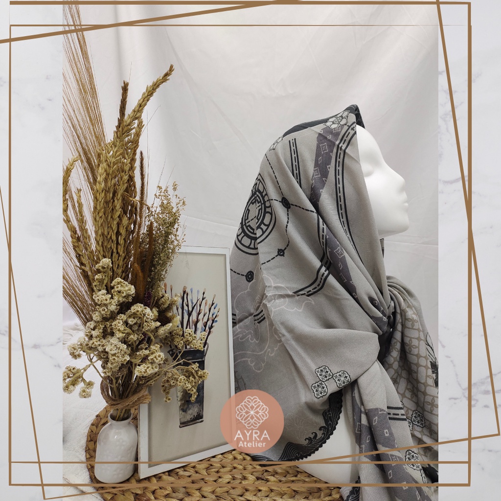 HIJAB SYARI SEGIEMPAT KERUDUNG JUMBO MOTIF JILBAB BESAR KERUDUNG JUMBO LASERCUT 130 cm JILBAB SYAR'I 130cm azzura Aubrey-D bone