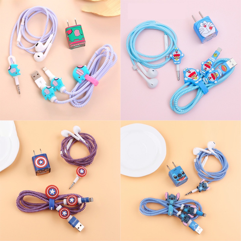 Pelindung Kabel Charger Earphone 3.5mm Motif Kartun Untuk iphone