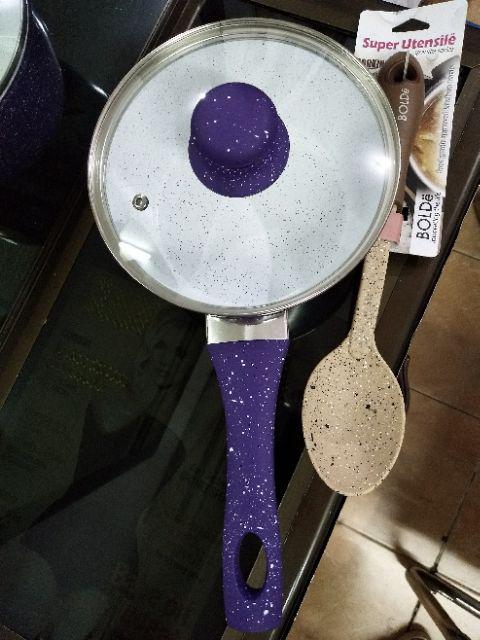 Saucepan Bolde 18cm + Penutup Kaca - Ungu - Keramik - Superpan - Super Pan - Panci