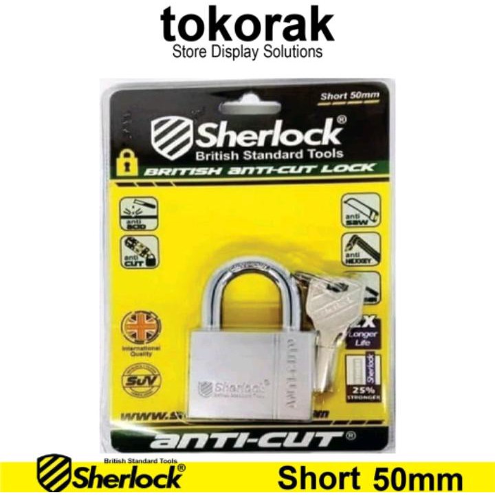 GEMBOK RUMAH - TOKO - PAGAR SHERLOCK ANTI CUT 50 MM PENDEK COMP KEY