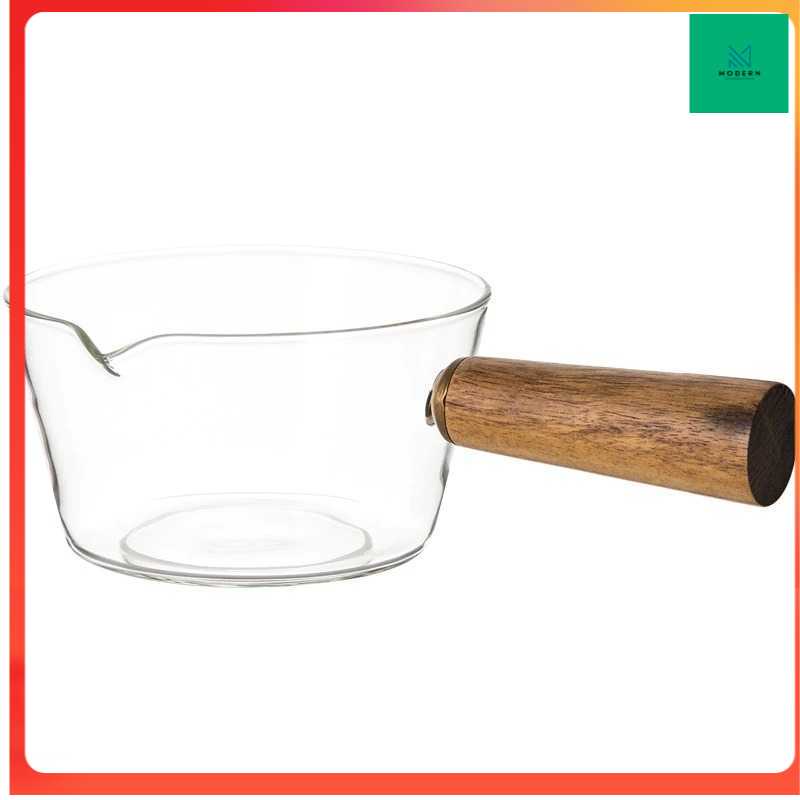 TD - CAB One Two Cups Panci Masak Kaca Glass Cooking Pot Wooden Handle - KC007