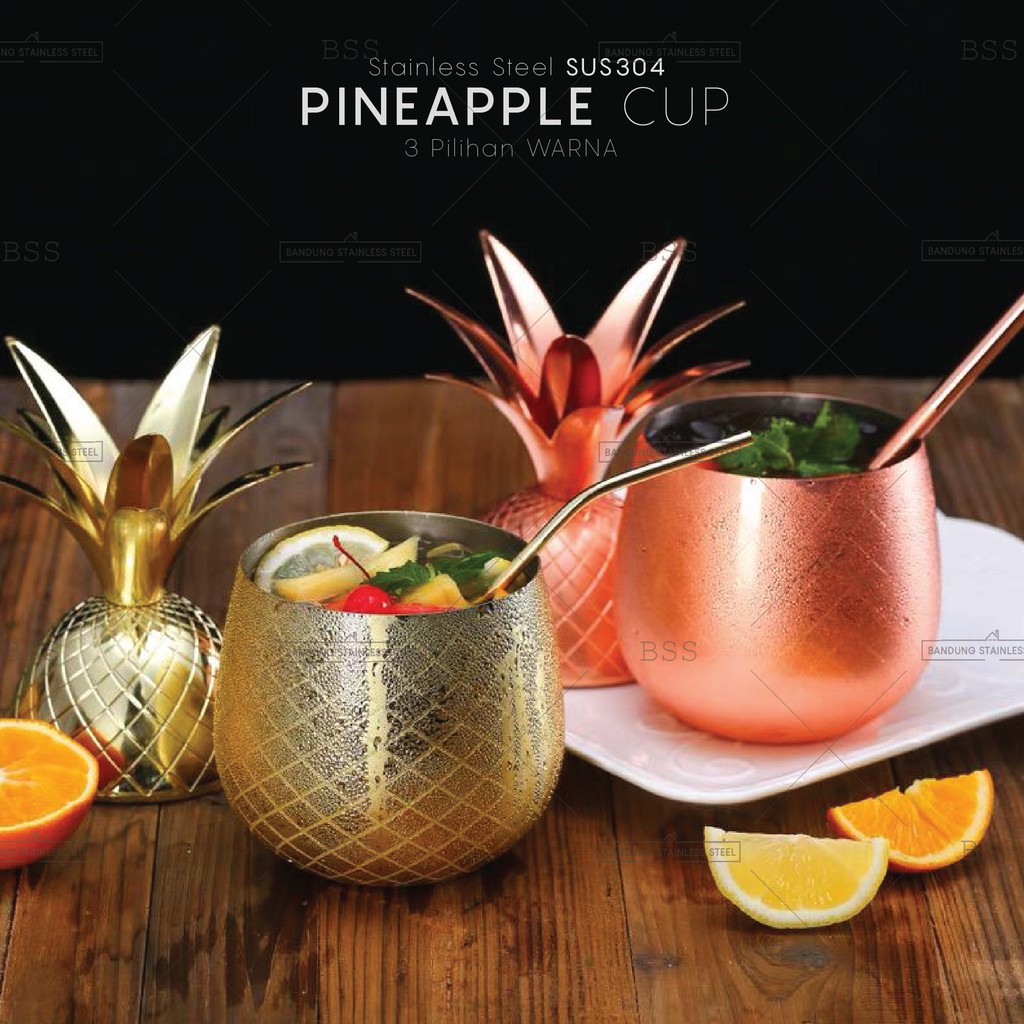 Gelas Stainless SUS 304 600ml Model Nanas Pineapple Cup Cocktail Mocktail Mojito Cantik Mewah