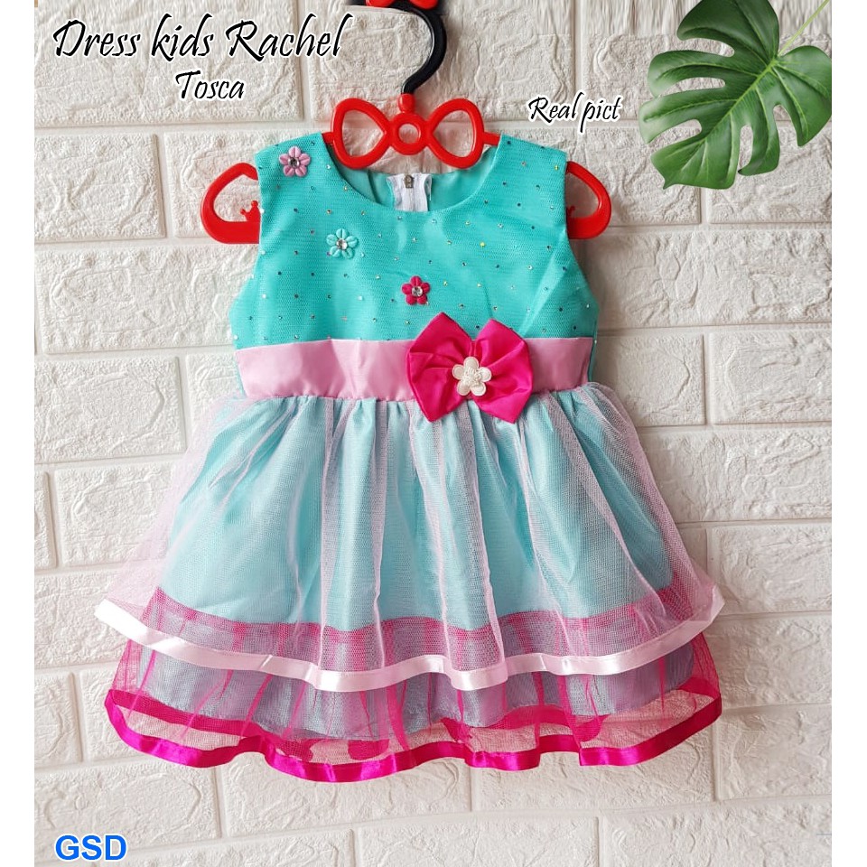 Dress kids Rachel/casual dress anak perempuan motif pita/fashion anak dress tanpa lengan murah lucu