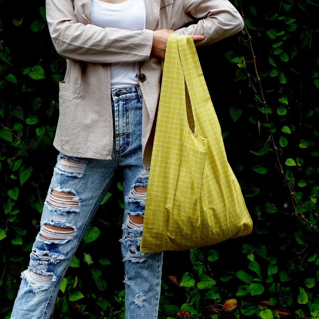 Tas Kain Lipat Kotak Kotak Totebag Jepang Japan Foldable