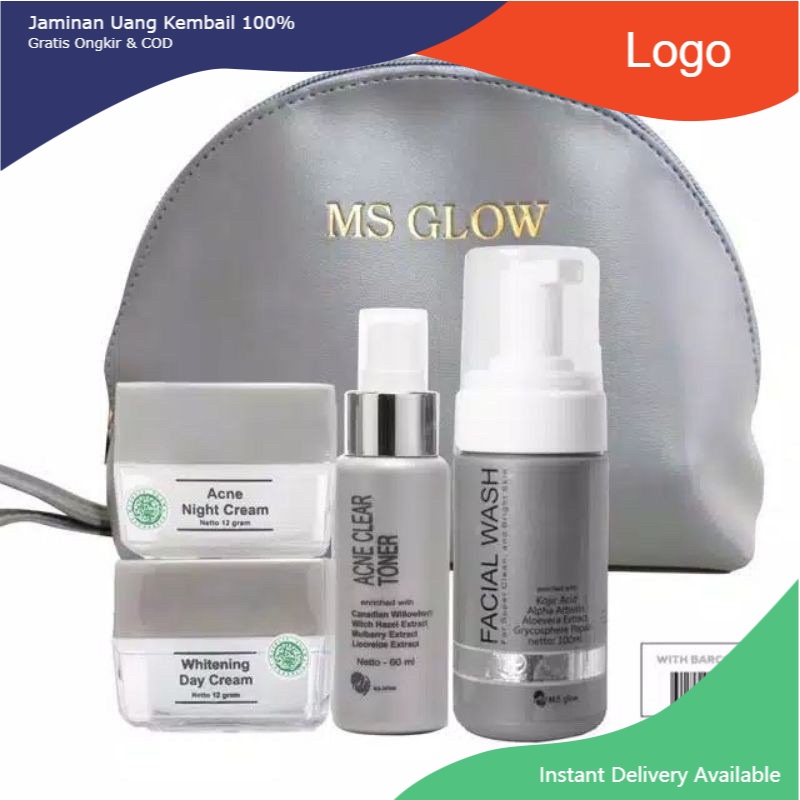 MS GLOW Paket Free Bonus Pouch/Dompet Kosmetik/Ecer Whitening Night Cream/Luminous/Malam Ultimate/Kr