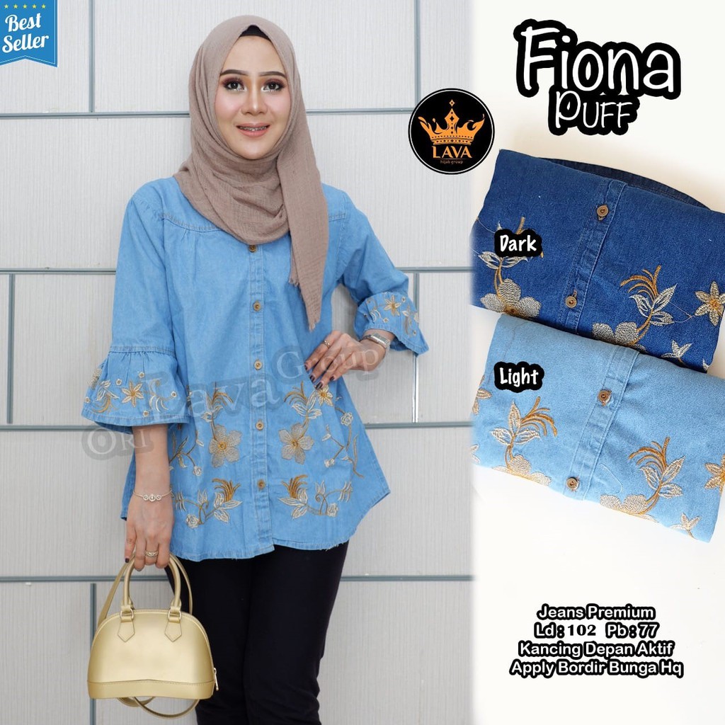 UKKY kemeja jeans wanita fiona puff