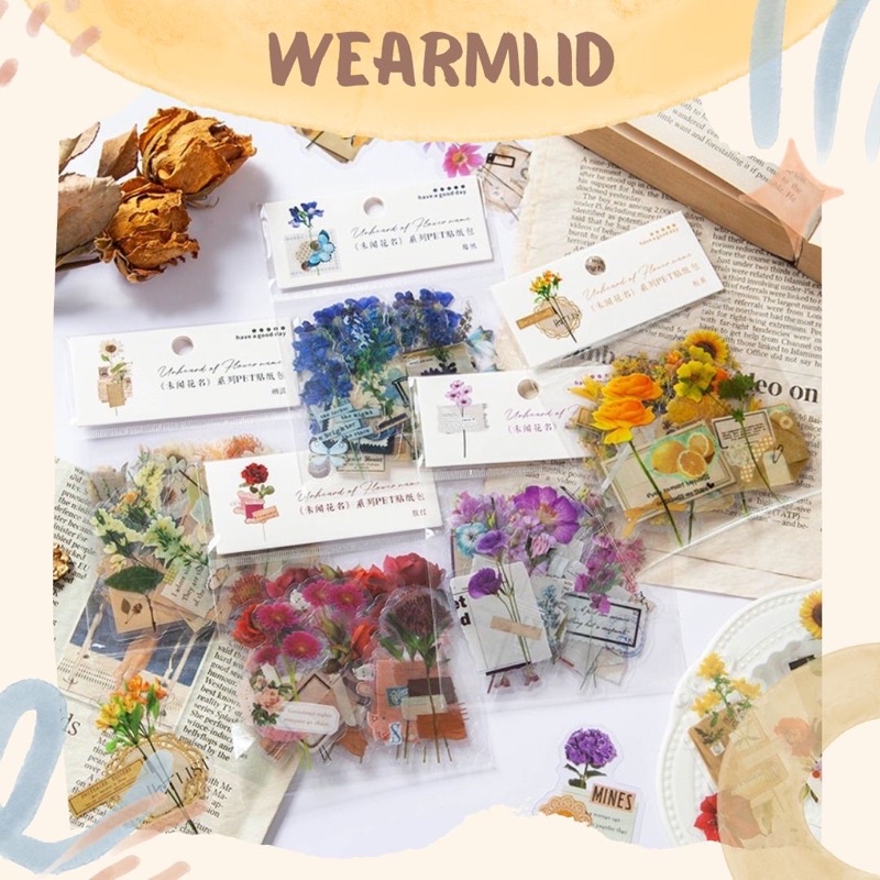 

30 pcs Sticker Pack Colorfull Bunga Pack Flower PET Unheard Cute Aesthetic Bujo Jurnal DIY Wearmi