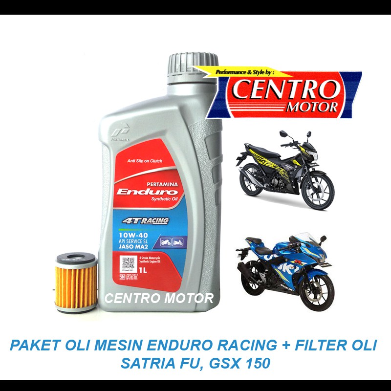 ENDURO RACING+FILTER OLI SATRIA FU/GSX150, PAKET OLI MESIN+FILTER OLI SATRIA FU