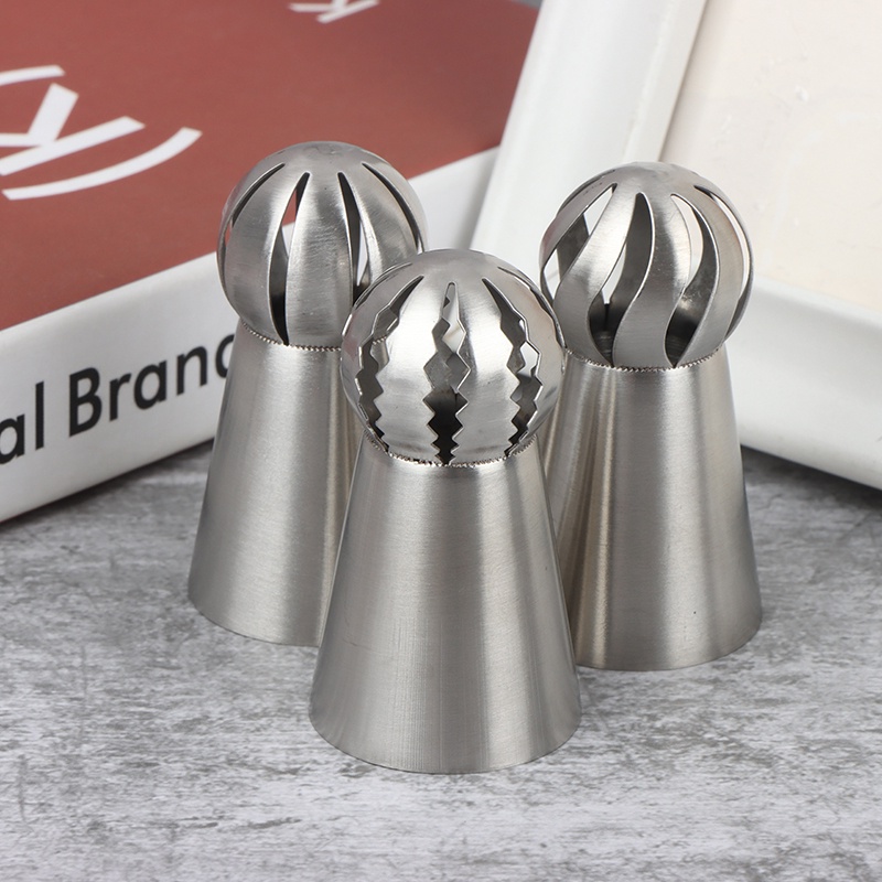 3pcs / Set Nozzles Bentuk Bunga Bahan 304 Stainless Steel Untuk Pastry