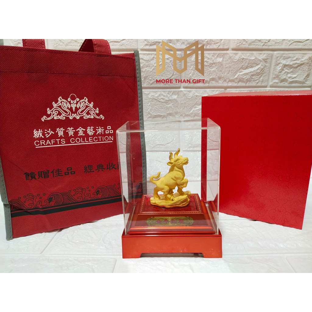 PAJANGAN PATUNG SHIO KERBAU LAPIS EMAS 24 K PREMIUM GIFT