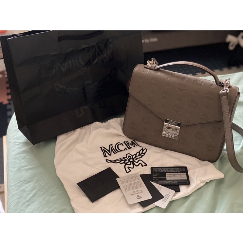 LikeNew MCM Patricia Satchel Monogram Embossed Etoupe