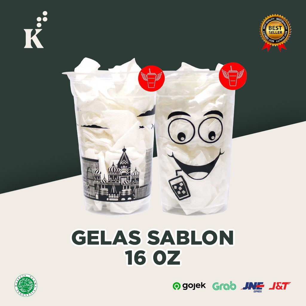  Gelas  Plastik Sablon 16oz Isi 50 cup Shopee Indonesia