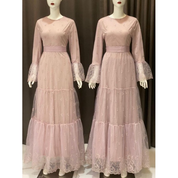 Dress Tille Bordir free Ikat Pinggang | Gamis Kondangan Mewah ORI by Vivorie