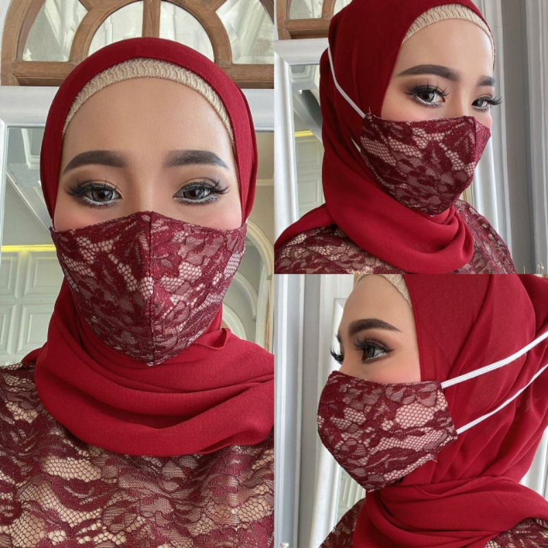 MASKER BRUKAT KAIN 3 lapis bridal masker kondangan pesta