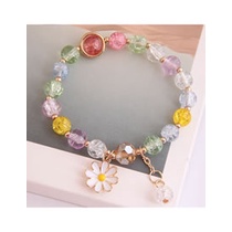 LRC Gelang Tangan Fashion Watermelon Red Dropped Oil Small Daisy Pendant Crystal Bead Bracelet