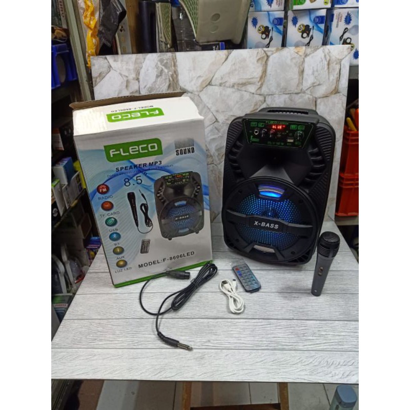 Speaker Bluetooth Portable Fleco F-8606 Led 8inc - Spiker Multimedia