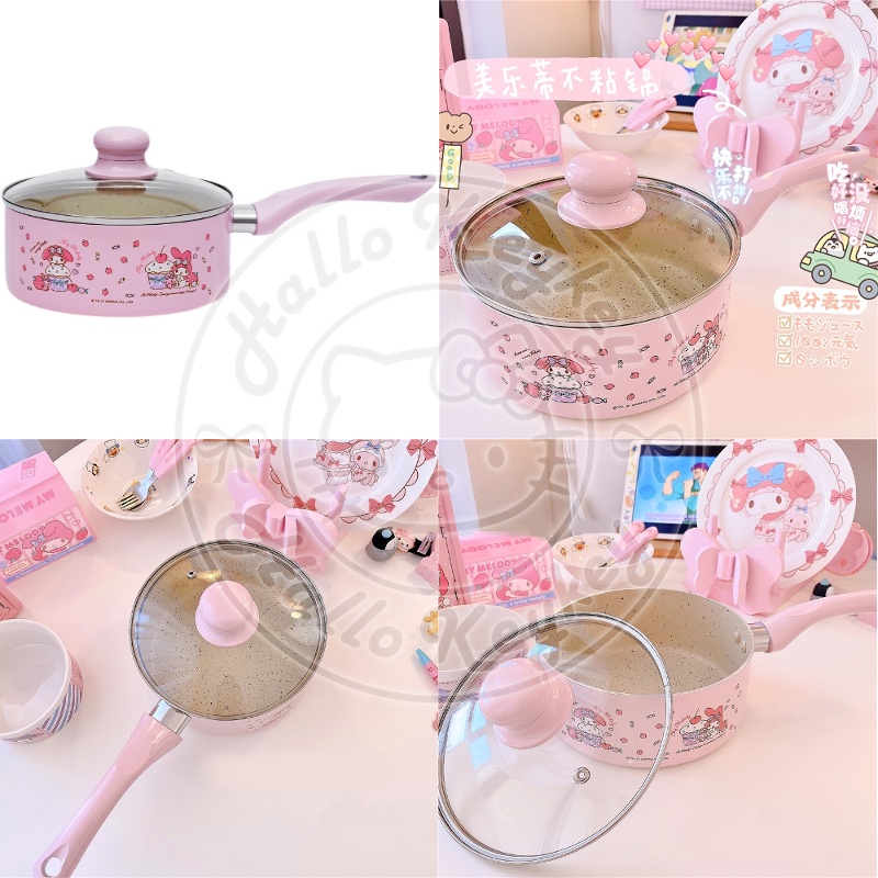 panci gagang panjang 18cm dan tutup kaca melody pink