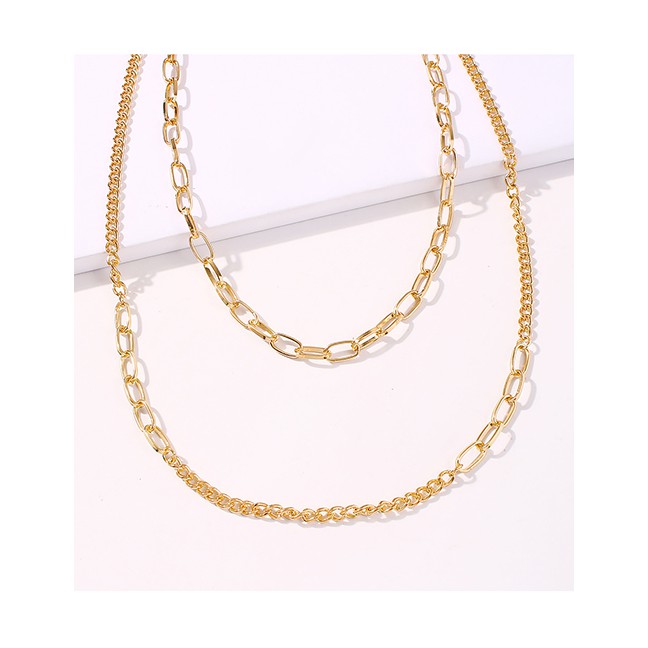 LRC Kalung Fashion Golden Thick Chain Alloy Stitching Multilayer Necklace K70640