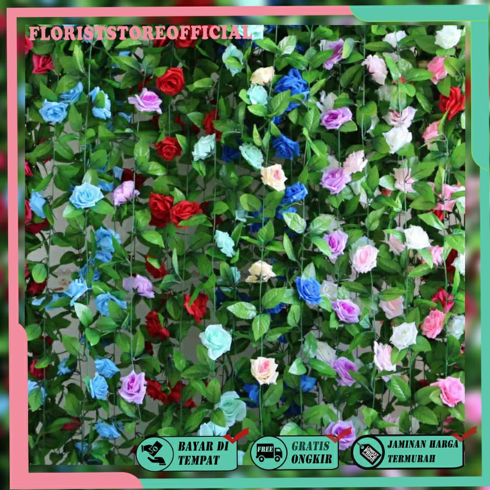 COD BUNGA MAWAR GANTUNG  BUNGA MAWAR  PLASTIK BUNGA ARTIFISIAL BUNGA GANTUNG  BUNGA HIASAN BT9011-1