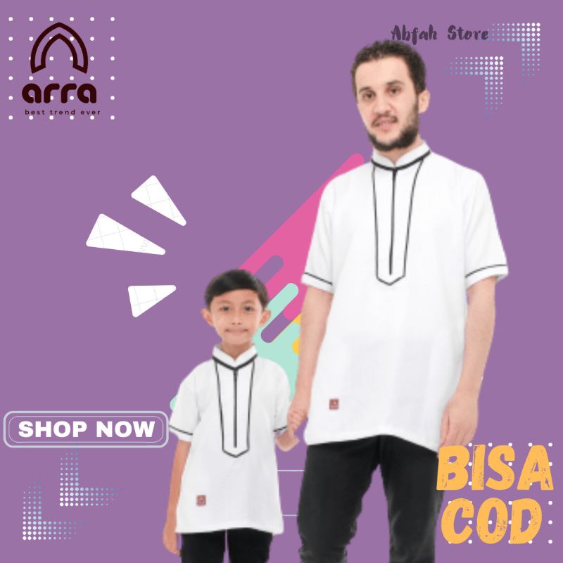 Sarimbit Busana Pakaian Baju Kemeja Koko Kokoh Kemko Kurta Couple Muslim Putih Ayah Dan Anak Anak2 A