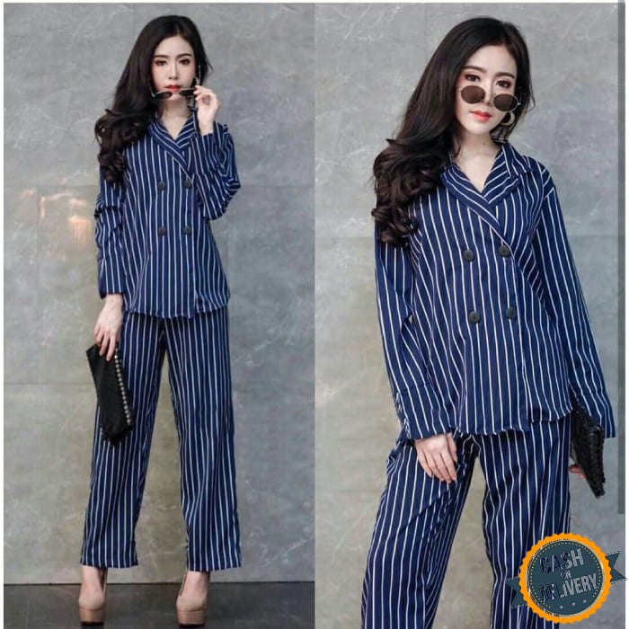 Chilkitka Baju Wanita / Baju Bangkok / Baju Import One Set K Re70 XP723 Stelan Elegant Navy [Setelan