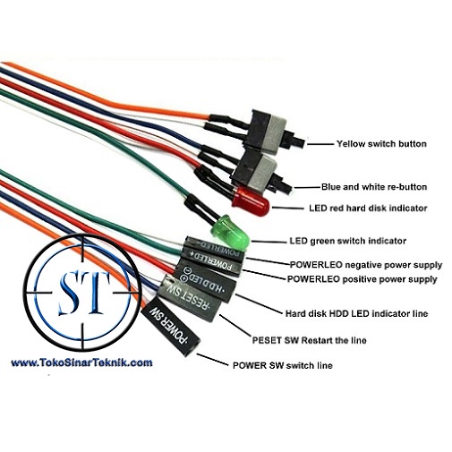 Kabel Power 2 Tombol Reset Switch 2 Led PC ATX Desktop Front Computer 2 Switch Saklar CPU Komputer Layar