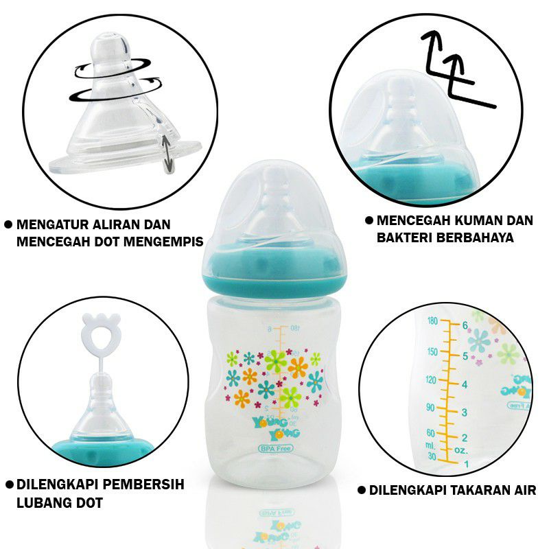 YOUNG YOUNG Botol Susu Wide Neck 240 ml Wide Neck Feeding Bottle Bebas Bahan Kimia IL-820